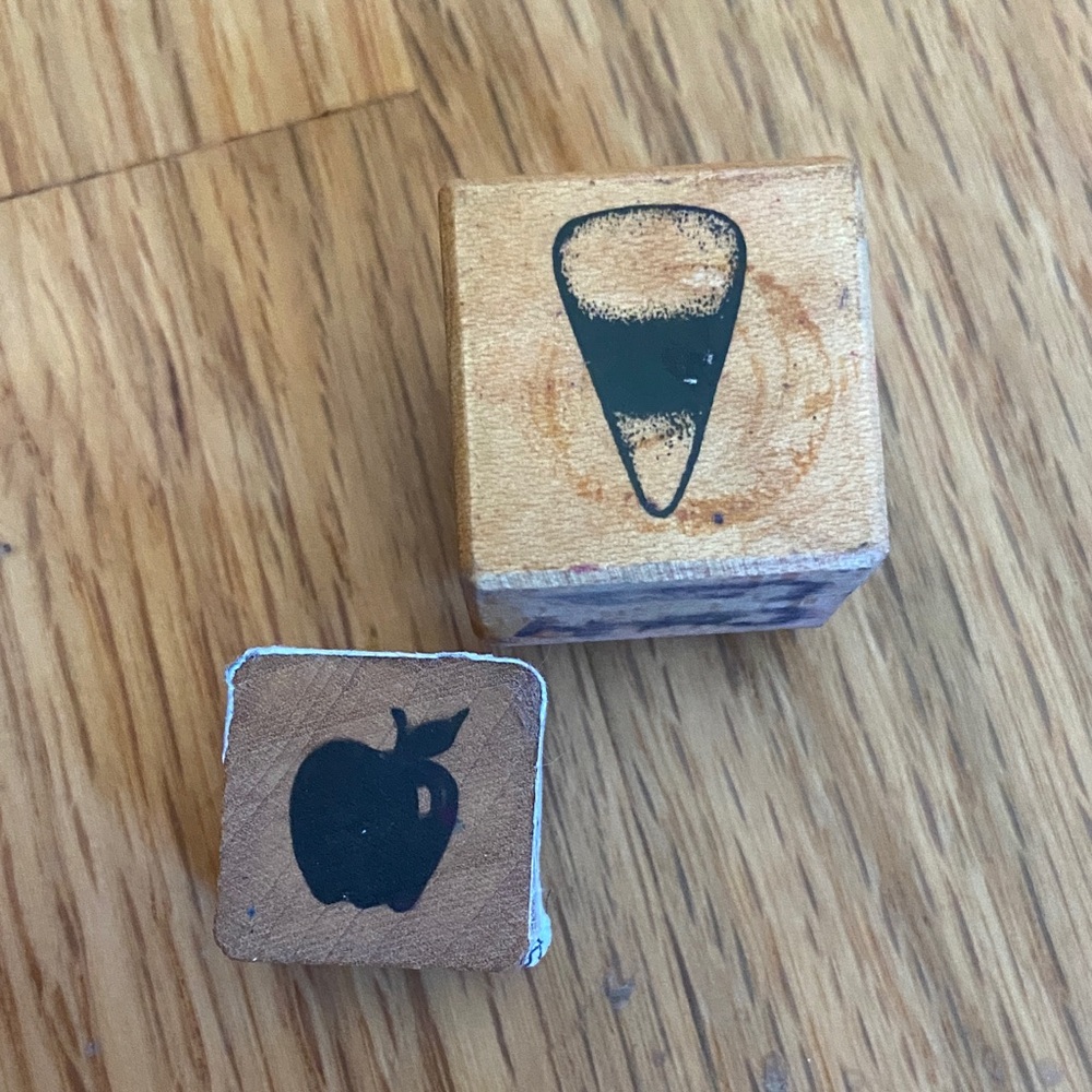 Wooden Rubber Craft Stamps Candy Corn & Apple